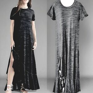 Free People Beach NWOT Havana Ruffled Slit Hem Heathered Grey Maxi Dress, XS/OS